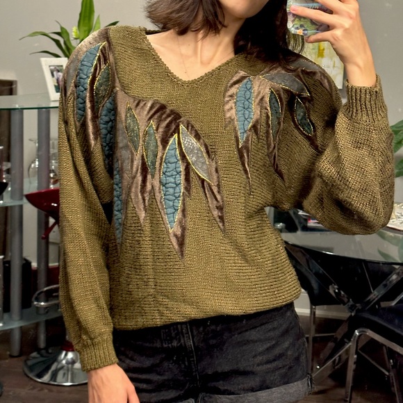 Vintage Chunky Olive green sweater with shoulder pads - Picture 1 of 8